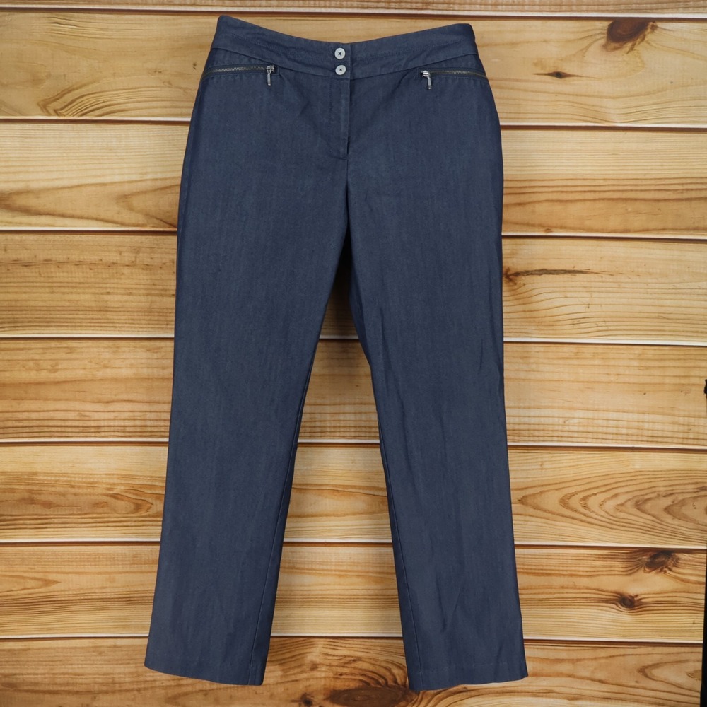 Robert Louis Pants Womens Size 8 Dark Blue Zipped Pockets Mid Rise Straight Leg